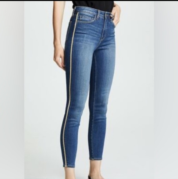 L'AGENCE Margot Gold Tuxedo Stripe High-Rise Skinny Jeans Neptune size 25 - Picture 2 of 10
